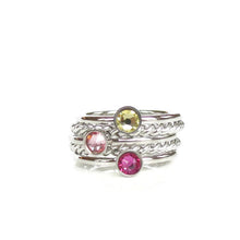 Load image into Gallery viewer, Silver Stackable Birthstone Ring Set, Silver Stacking Rings, Mother's Ring