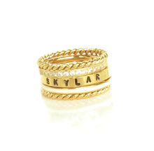 Load image into Gallery viewer, Gold Stackable Name Ring, Gold Stacking Rings, Engraved Ring, Childrens Name Ring