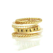 Load image into Gallery viewer, Gold Stackable Name Ring, Gold Stacking Rings, Engraved Ring, Childrens Name Ring