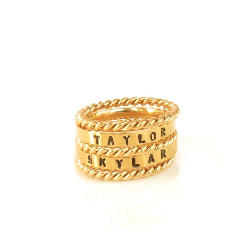 Gold Stackable Name Ring, Gold Stacking Rings, Engraved Ring, Childrens Name Ring, Mothers Ring