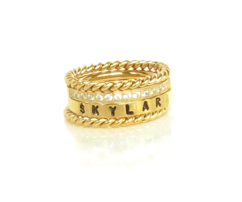 Gold Stackable Name Ring, Gold Stacking Rings, Engraved Ring, Childrens Name Ring